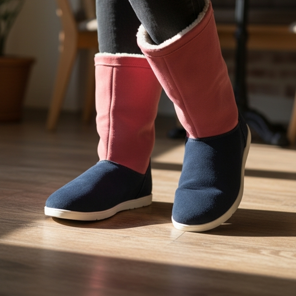 NWT Crocs Women's Adela Foldover Pink Suede Winter Boots Faux Shearling Navy 6